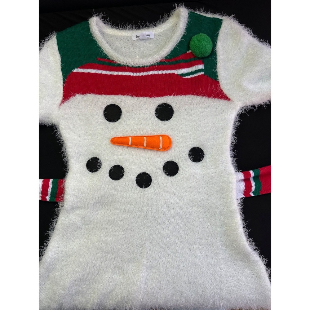 Women's Snowman Christmas Fuzzy Stretchy Sweater Dress Size XS Party Holiday NEW - Picture 7 of 13
